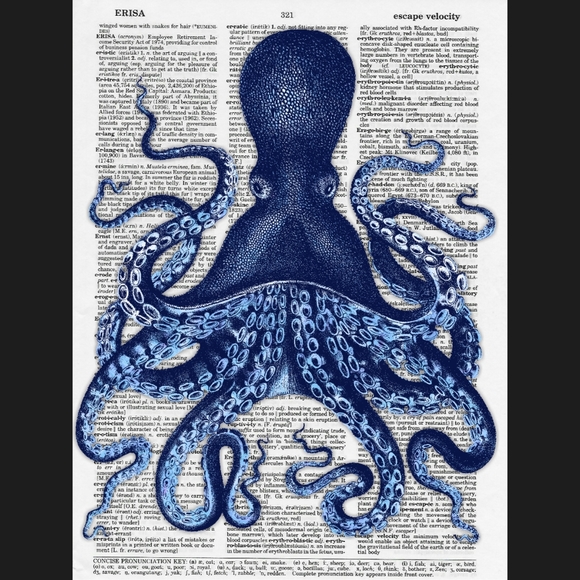 Octopus Nautical Vintage Dictionary Art Print - Picture 1 of 4
